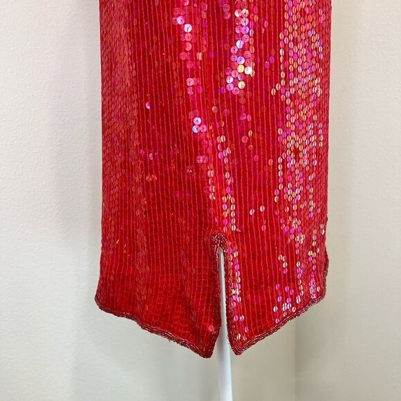 JEAN for JOSEPH Le BON Red Vintage Sequin Women’s Silk Formal Blouse Size Small - Picture 5 of 9